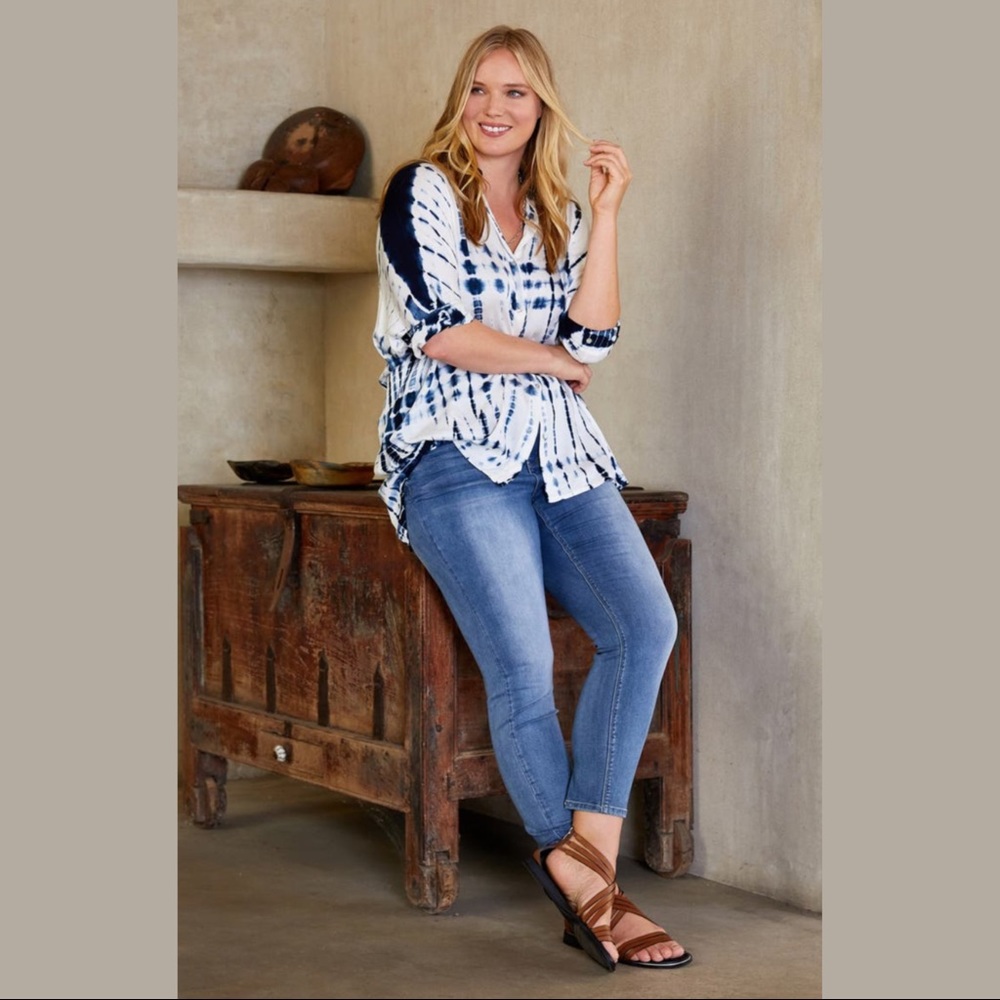 Karen Kane Blue and White Tie Dye Button Down Front Shirt Size 3X